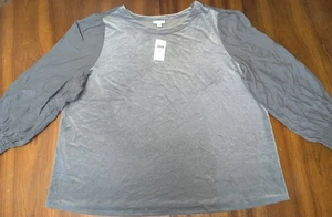 J Jill Velours Samt Tunika Top Plus 3X Asch Silber Grau Gewebte Ärmel $ 79 Neu mit Etikett - Bild 1 von 16