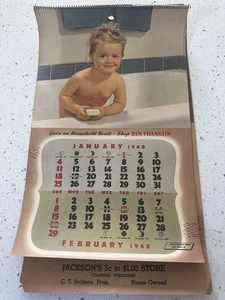 Rare Vintage 1948 Wall Calendar Shop Ben Franklin Coleman Wisconsin - Bild 1 von 19