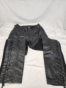Harley Davidson Black Leather Spandex Riding Pants-Womens Sz 36/ 8 RN103819 - Picture 1 of 4