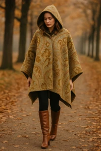 The Meaning Well Hooded Poncho Cape One Size Paisley Tapestry Coat Upcycled  - Picture 1 of 8