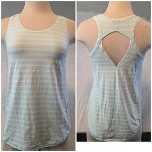 Ivivva by Lululemon White & Seafoam Mint Green Striped Tank Racer back Top Sz 14 - Picture 1 of 7