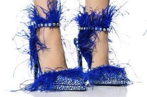 BOMBA AZALEA WANG " VISTA EN ESCENA" PLUMA AZUL Y DIAMANTE ADORNADO (Nueva) - Imagen 1 de 3