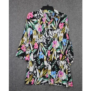 Sunny Leigh Women's 2X Bright Floral Crinkle 3/4 Bell Sleeve Button Blouse - Picture 1 of 7