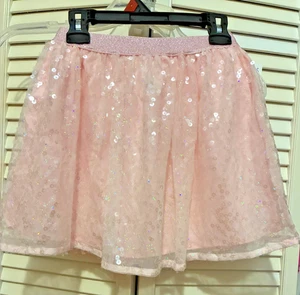 NEW! 365 Kids Girl's Size 7 Stretch Waist Silver Glitter Sequin Pink Skirt - Picture 1 of 6
