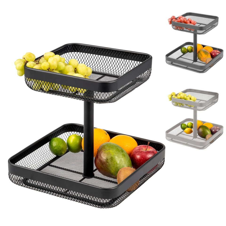 eluno 2-stöckige eckige Obstetagere / Brotkorb, Obstschale, Obstkorb aus Metall - Bild 1 von 1