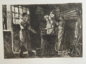 Gustave COURTOIS (1852-1923) EAU FORTE ORIGINALE FORGERON FORGE METIER 1875 - Imagen 1 de 4