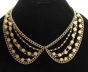 Statement Collar Necklace Gold Tone Peach Bead Draped Chain Bib Choker 17-20" - Picture 1 of 6