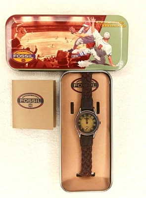 Винтажные женские часы серии Fossil BW, каменное лицо, медный ободок, плетеная кожа  - Изображение 1 из 4