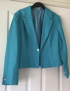 East Pre Owned Sky Blue 100% Linen Box Jacket. Size 16. Good Condition. - Picture 1 of 6
