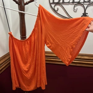 Hourglass Lilly Shirt Womens Medium Orange One Shoulder Knit Pullover Blouse - Picture 1 of 4