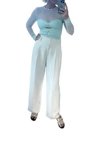 CUE High Waisted Wide Leg Pants | Cream/Off White, Front Pleat, Pockets - Bild 1 von 6