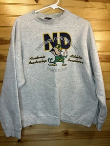 Vintage Notre Dame Savvy Trau & Loevner Fighting Irish Crewneck Gray Made in USA - Picture 1 of 7
