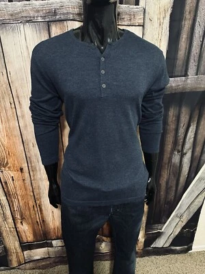 Suéter Henley John Varvatos EE. UU. Azul Turquesa Oscuro Algodón/Rayón Grande ¡Como Nuevo! Foto 1 de 4