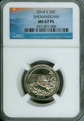 2014 S SHENANDOAH QUARTER NGC MS67 PL 2ND FINEST GRADE  .  - Image 1 of 4