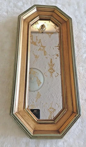 VINTAGE 14" GOLD GREEN FRAMED WALL MIRROR OCTAGON MCM HOLLYWOOD REGENCY BOHO Cover