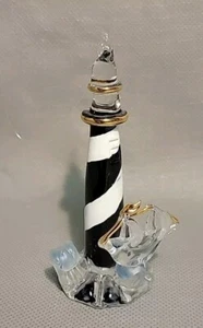 Glass Blown Black and White Nautical Lighthouse Ornament 4" Tall - Picture 1 of 5