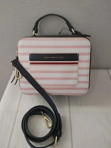 Tommy Hilfiger Rose Square Crossbody Pink/White Stripe - Picture 1 of 4