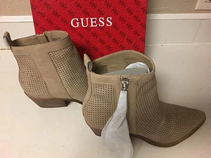NIB Women's GUESS Talzay Perforated Zip Suede Bootie Size 10M Light Tan - Picture 1 of 6
