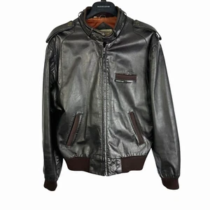 Vintage 80s Members Only Leather Jacket Iconic Racer Moto Brown Biker Coat Sz 44 - Picture 1 of 11