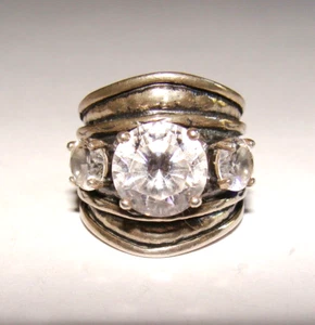 Israel Designer 11.2g Sterling Silver Lab Created 3 Clear Stone CZ Ring SZ 7 - Picture 1 of 10