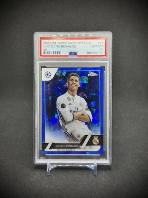 Cristiano Ronaldo 2022 Topps Chrome Sapphire UCC Short Print PSA 10 Real Madrid - Image 1 of 2
