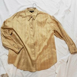Vtg Ellen Tracy Womens Button Down Silk Blouse Shacket NYE  Gold Plaid Shiny 20 - Picture 1 of 5