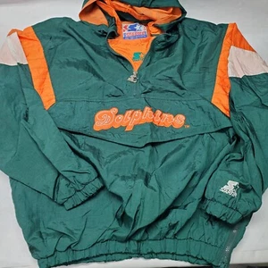 Rare Vintage 80s Miami Dolphins Starter Jacket Hood Puffer NFL Football Sz XL - Picture 1 of 13