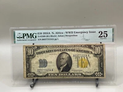 1934-A $10 North Africa Silver Fr. 2309 PMG 25 - Image 1 of 4