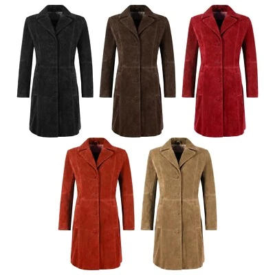 Women's Elegant Trench Coat Classic Real Suede Leather Knee-Length Slim Fit Coat - Image 1 of 2