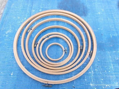 7 Wooden Round Embroidery Hoops of Various Sizes, 3" to 14" wide, Screw Tighten - Image 1 of 4