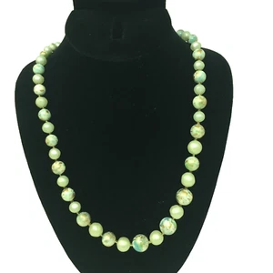 Speckled Multicolored Ceramic Glass Graduated Bead Necklace Green, Gold, Blue - Picture 1 of 6