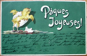Postkarte Ostern 1907: Küken schlüpfen aus Ei - Farblitho - Bild 1 von 1