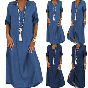 Spring Autumn Plus Size Women's Casual Shirt Collar Pullover Long Sleeve Dresses - Picture 1 of 10