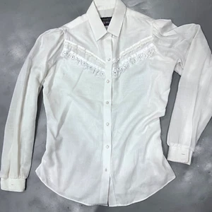 Panhandle Slim Women’s Western White Pearl Buttons Floral Shirt 12. Lace Beads - Picture 1 of 9