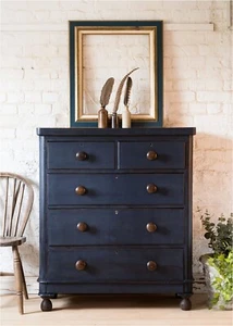 Early 20th Century Victorian Chest Of 5 Drawers On Tall Turned Legs In Navy (422 - Picture 1 of 10
