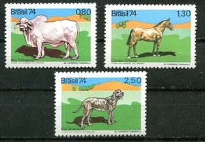 BRAZIL 1974, DOMESTIC ANIMALS: COW, DOG, HORSE, FAUNA, Scott 1367-1369, MNH - Picture 1 of 1