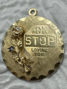 14K Gelbgold ILL NEVER STOP LOVING YOU Stoppschild mit Saphir/Perle Anhänger - Bild 1 von 9