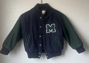 Chaqueta de lana Mickey Mouse vintage universitaria de Disney Store para niños talla S 6-8 verde/azul marino - Imagen 1 de 8