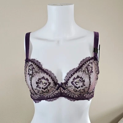 Dita Von Teese Evelina Aubergine Plum Unlined Embroidered Bra, Size 38B - Image 1 of 4