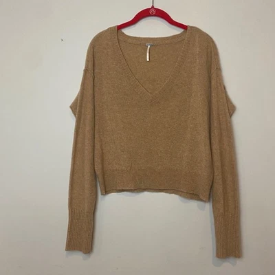 Suéter Free People Cachemir Recortado Cuello en V Talla Mediana Beige Tostado Foto 1 de 4