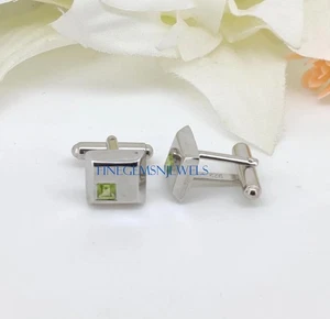 Peridot Cufflinks Natural Peridot Gemstone 925 Sterling Silver New Cufflinks #7 - Picture 1 of 3