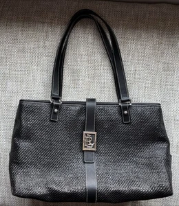 Lauren Ralph Lauren Black Woven Purse Raffia Handbag Double Handle - Picture 1 of 6