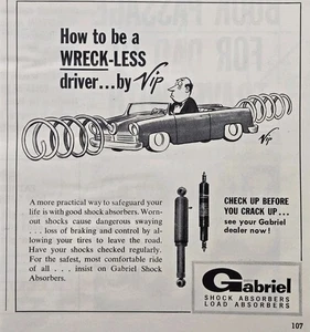 Amortiguadores Gabriel VIP dibujos animados sin demoliciones driver anuncio impreso 1962 - Imagen 1 de 4