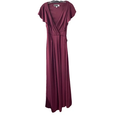 Bridesmaid Celebrate DB Studios Dress Sz 2 Maroon Burgundy Wrap Maxi Wedding - Image 1 of 4