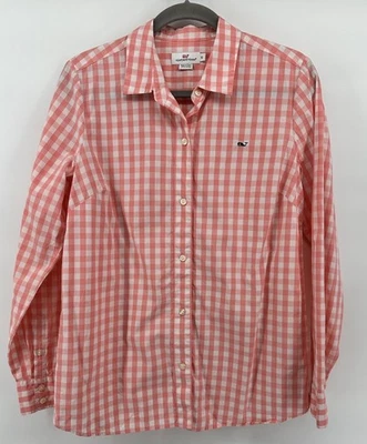 Blusa Camisa Top Vineyard Vines Para Mujer Talla 10 Coral Guinga Algodón Abotonada Foto 1 de 4