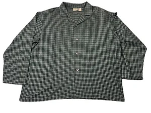 LL Bean Pajama Shirt Men XXL Green White Striped Cotton Sleepwear Flannel - Picture 1 of 9