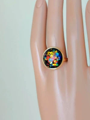 Anillo de ópalo resina dorada brillante ópalo 18 mm en banda de acero inoxidable chapado en oro de 18 k Foto 1 de 4