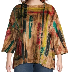 NWT ALI MILES 3X Brown Multi Chenille Knit Crew Neck 3/4 Dolman Sleeve Tunic - Picture 1 of 7