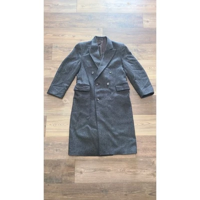 Abrigo de lana de tweed de doble pecho gris espiga hecho en Gran Bretaña bolsillos DEFECTOS Foto 1 de 4