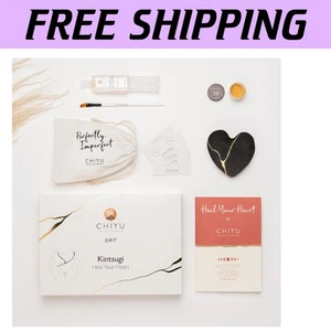Kintsugi Heal Your Heart Kit: Gold Glue and Ceramic Heart in Charcoal Gift Box - Picture 1 of 13
